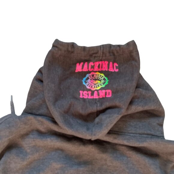 Mackinac Island Hoodie Infinity Apparel Size S Charcoal Gray With Colorful Print - Picture 9 of 9
